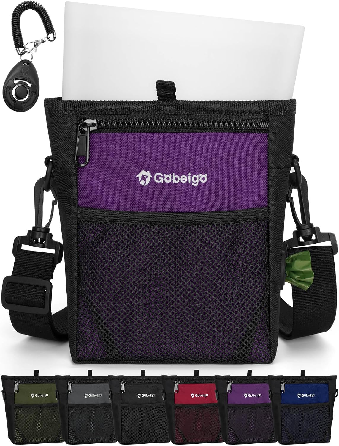 Gobeigo Dog Treat Pouch, Magnetic Closure & Sealable Silicone Bag Insert, 4-Cup Capacity - Belt Clip/Waist Belt/Crossbody Wear, Clicker Included - Great for Pet Training & Walking (Black) - Image 9