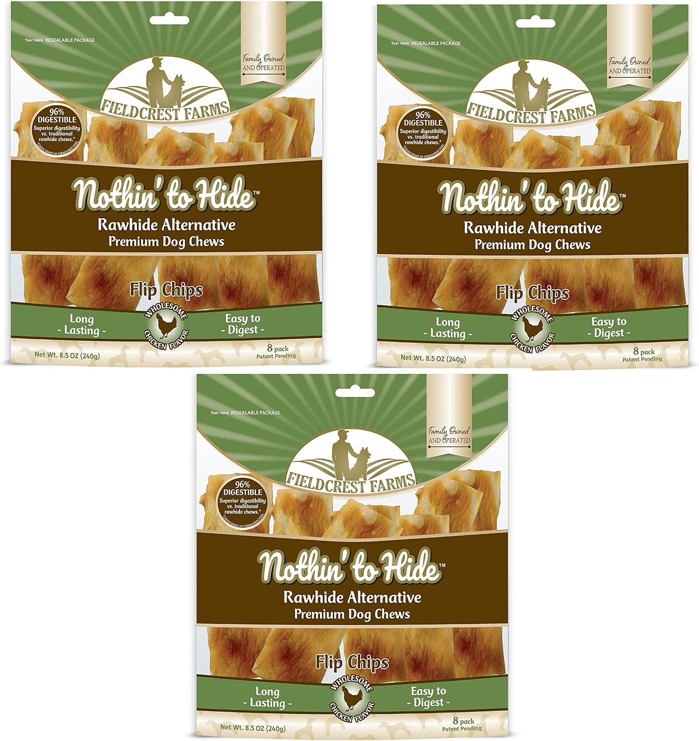 Fieldcrest Farms Nothin to Hide Flip Chips Dog Chews - Natural Rawhide Alternative Treats for Dogs, Chicken, Beef or Peanut Butter Flavor Snack for All Breed Dogs - 3 Pack (Beef) - Image 10