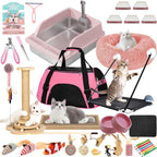 47PCS Kitten Essentials Starter Kit, Ideal for Cats Under 6 Months, Featuring 21-Piece Toy Set, Bed, Carrier, Litter Box, Bowls & More, for New Cat Owners - Pink - Image 10