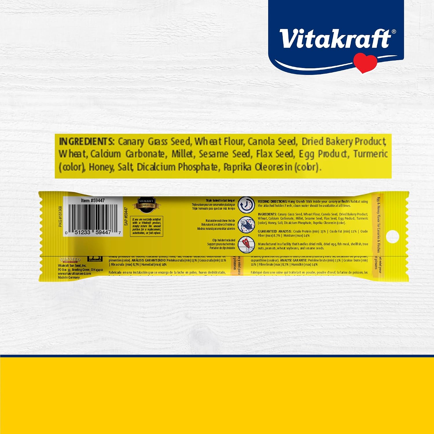 Natural wood center of Vitakraft bird treat stick