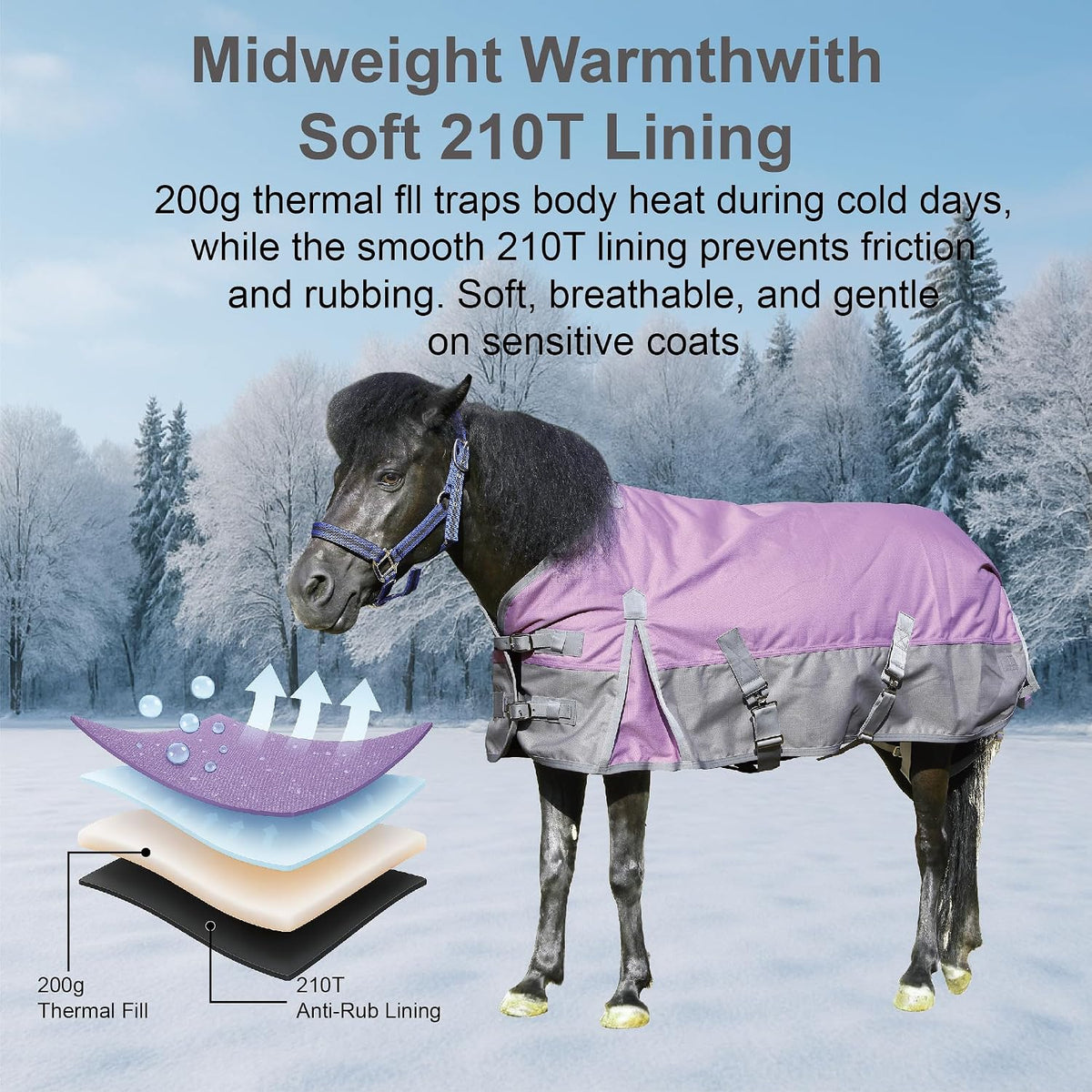 Durable ripstop fabric texture on equine winter blanket