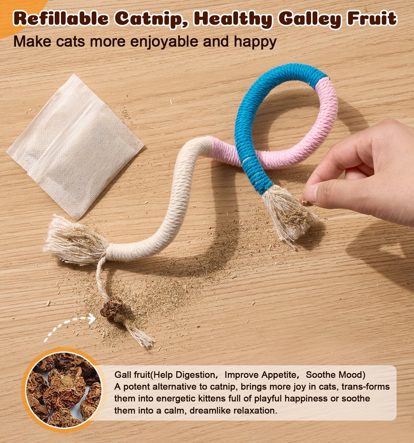 Four multi-colored cat chew ropes for all breeds