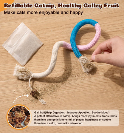 Four multi-colored cat chew ropes for all breeds