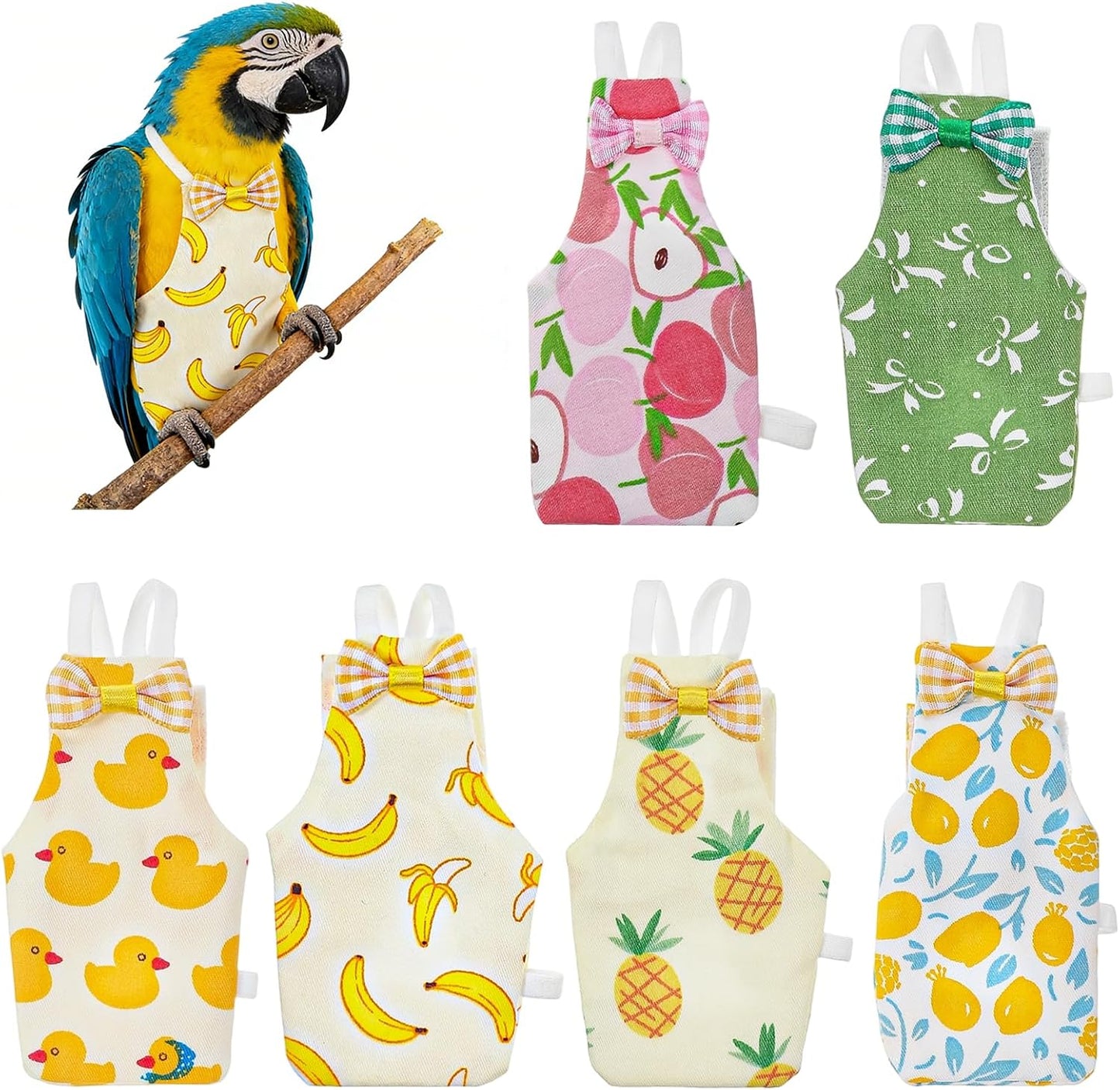 Telooco reusable bird diaper 6 piece pack front view showcasing colorful fruit and animal patterns