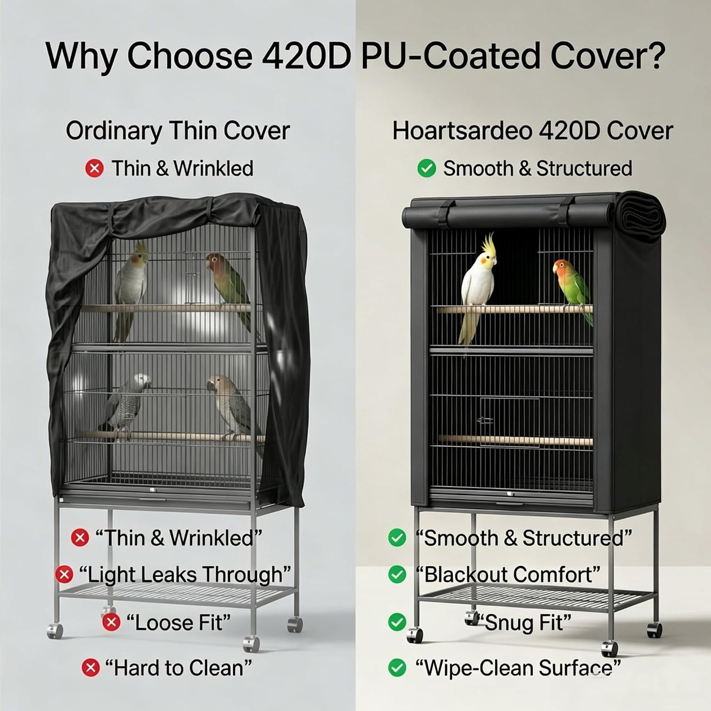 Hoartsardeo universal bird cage cover folded neatly illustrating its compact storage capability and lightweight material.