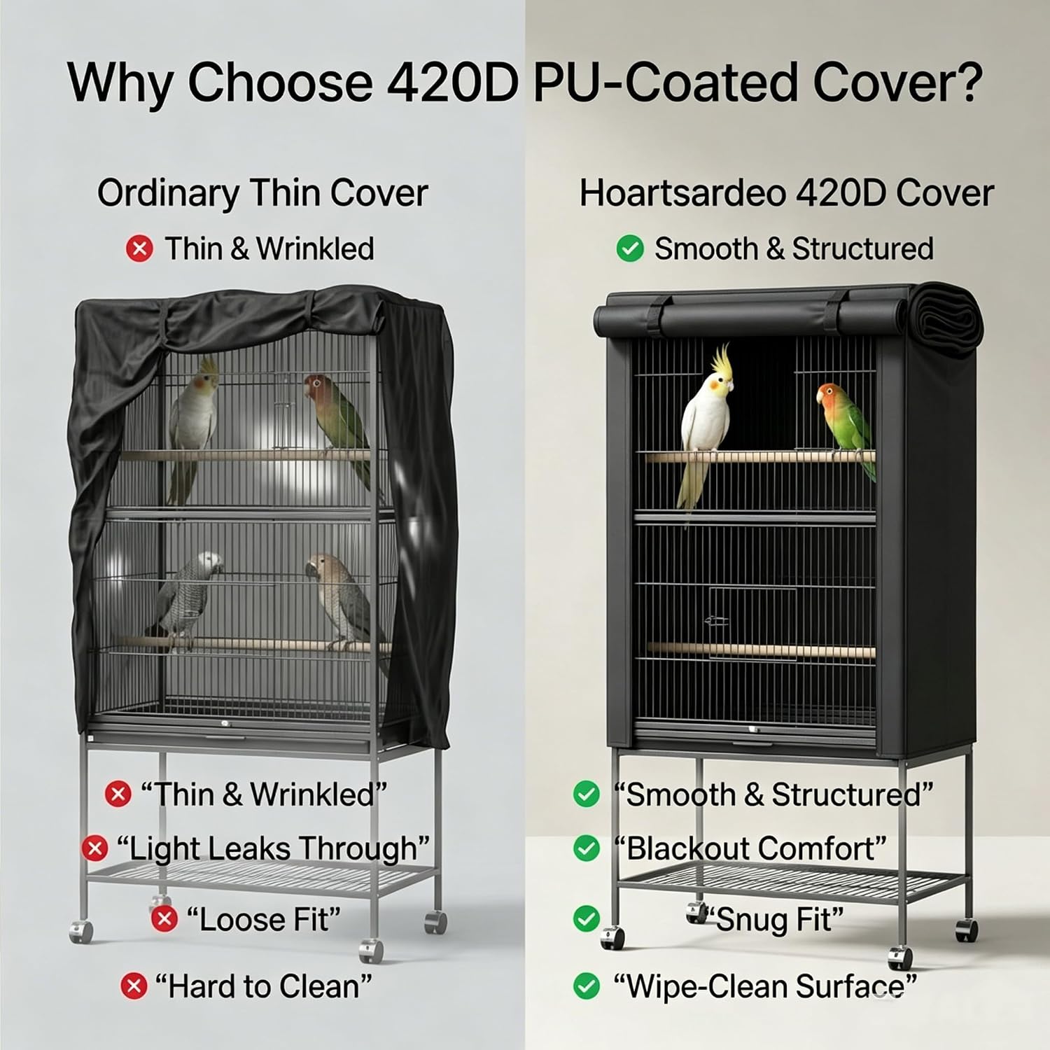 Hoartsardeo universal bird cage cover folded neatly illustrating its compact storage capability and lightweight material.