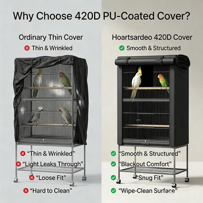 Hoartsardeo universal bird cage cover folded neatly illustrating its compact storage capability and lightweight material.