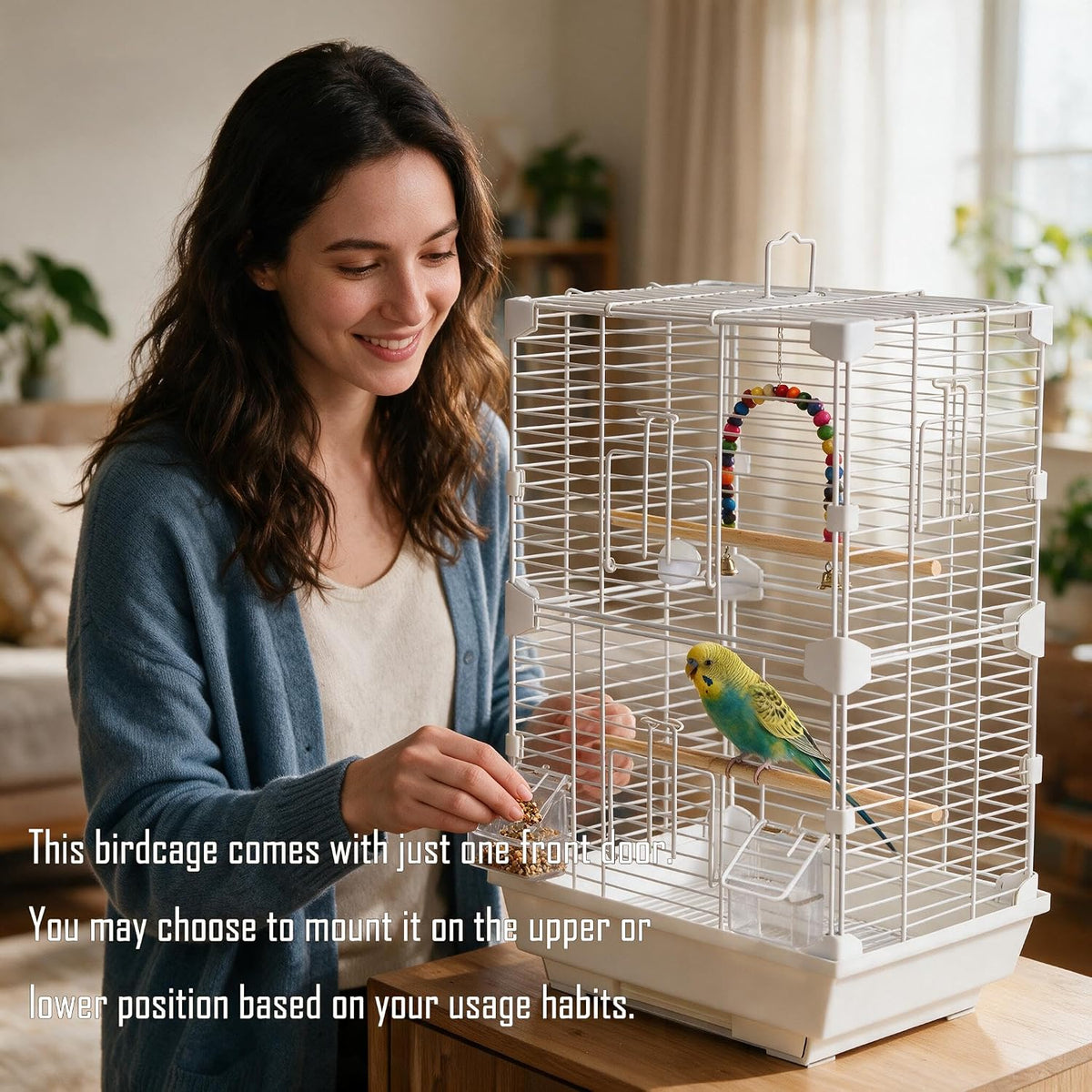 Basic Bird Cage, 24.8inch Parrot Cage (24.8" x 14.6" x 11"),Bird Cage with Ladder, Horizontal Bar, 2 Feeders, and Swing - Image 6