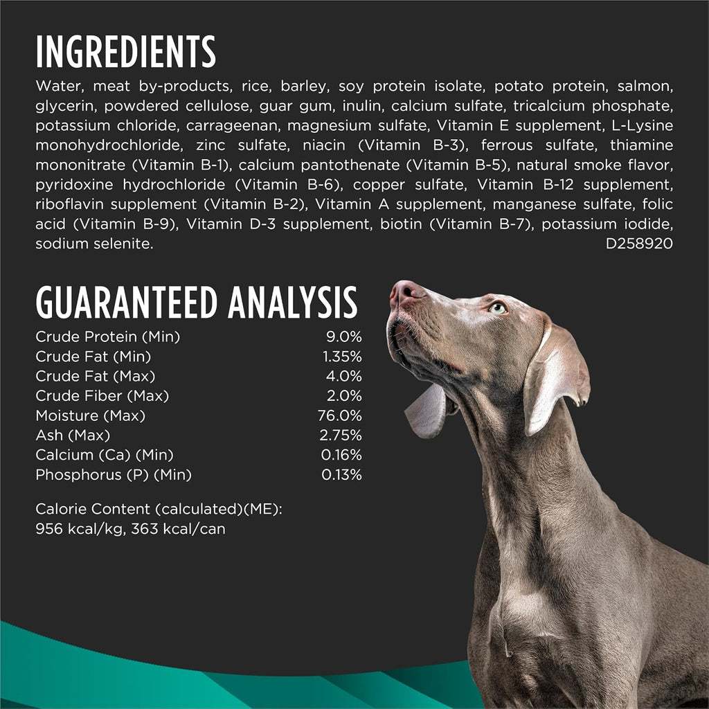 Authentic Purina Pro Plan gastroenteric wet dog food twelve 13.4 ounce cans top view
