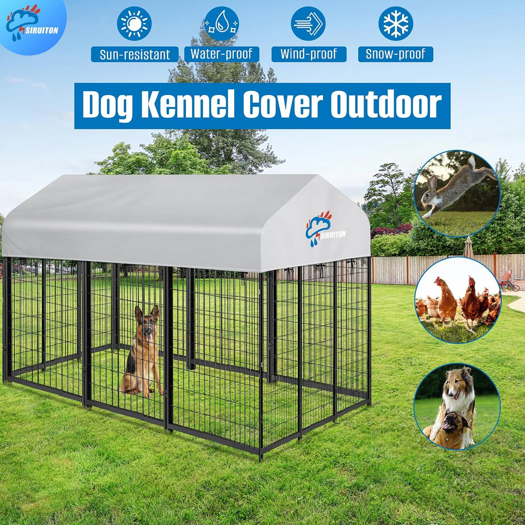 Weatherproof pet kennel shelter roof cover showing pre attached straps