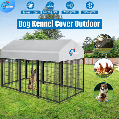 Weatherproof pet kennel shelter roof cover showing pre attached straps