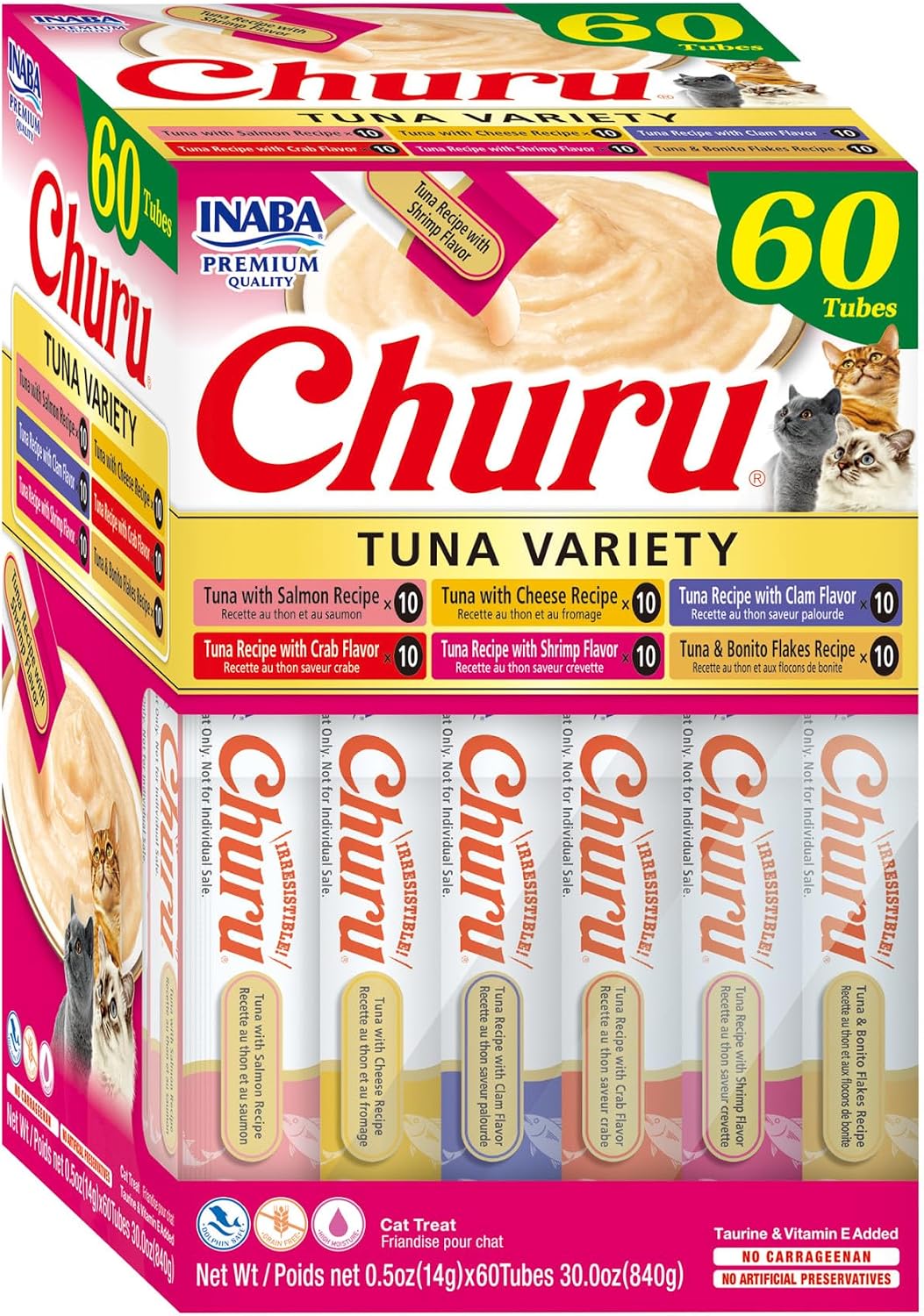 INABA Churu Cat Treats, Lickable, Squeezable Creamy Pure Cat Treat with Green Tea Extract & Taurine, 0.5 Ounces Each Tube, 50 Tubes, Tuna & Chicken Variety - Image 15