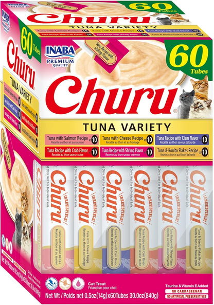 INABA Churu Cat Treats, Lickable, Squeezable Creamy Pure Cat Treat with Green Tea Extract & Taurine, 0.5 Ounces Each Tube, 50 Tubes, Tuna & Chicken Variety - Image 15