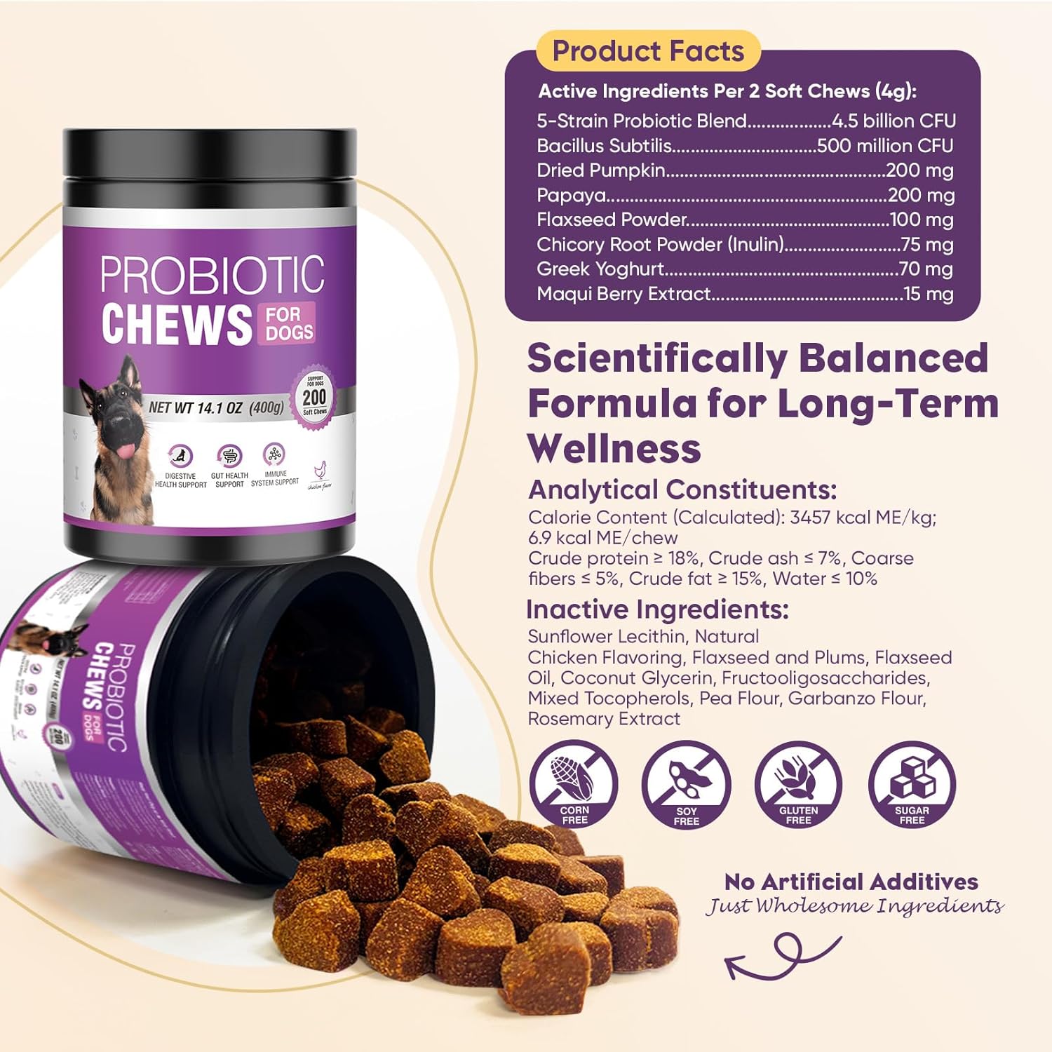 Close up of probiotic chews texture and appearance