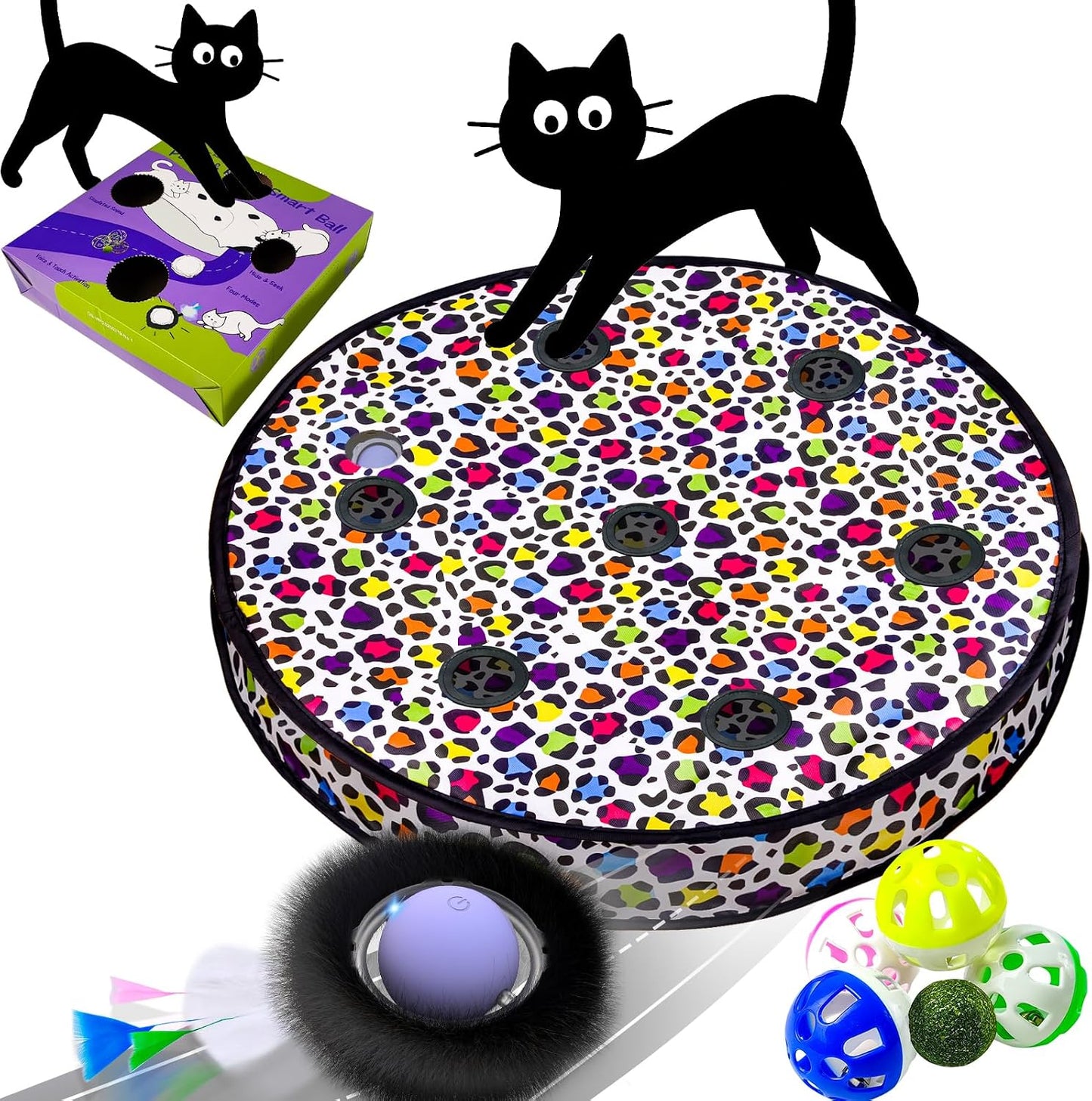 ORSDA Cat Toys, Interactive Fast Rolling Ball in Pouch, Hide and Seek for Indoor Cats, Motion Chirping Activated Moving Ball, 7 Holes Mat Mouse Catching Game - Image 10