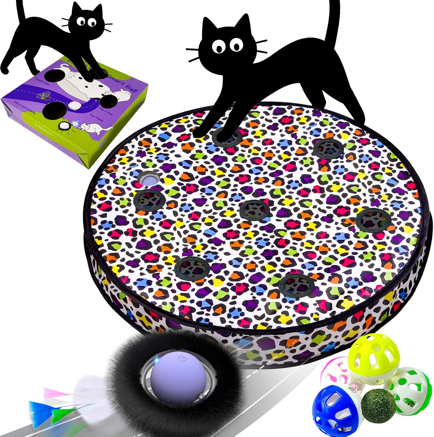ORSDA Cat Toys, Interactive Fast Rolling Ball in Pouch, Hide and Seek for Indoor Cats, Motion Chirping Activated Moving Ball, 7 Holes Mat Mouse Catching Game - Image 10