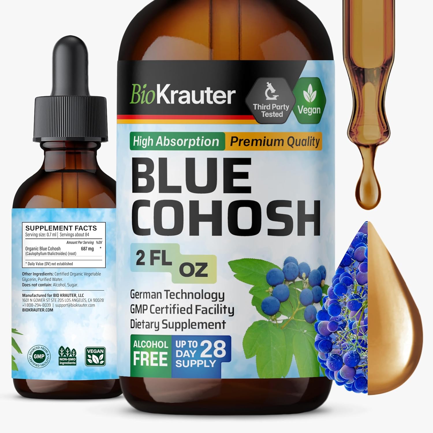 Bio Krauter Blue Cohosh Tincture front view for menopause support
