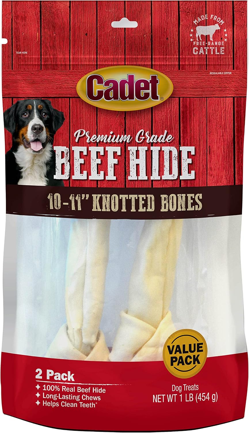 Cadet premium grade natural beef hide rawhide treat back packaging details