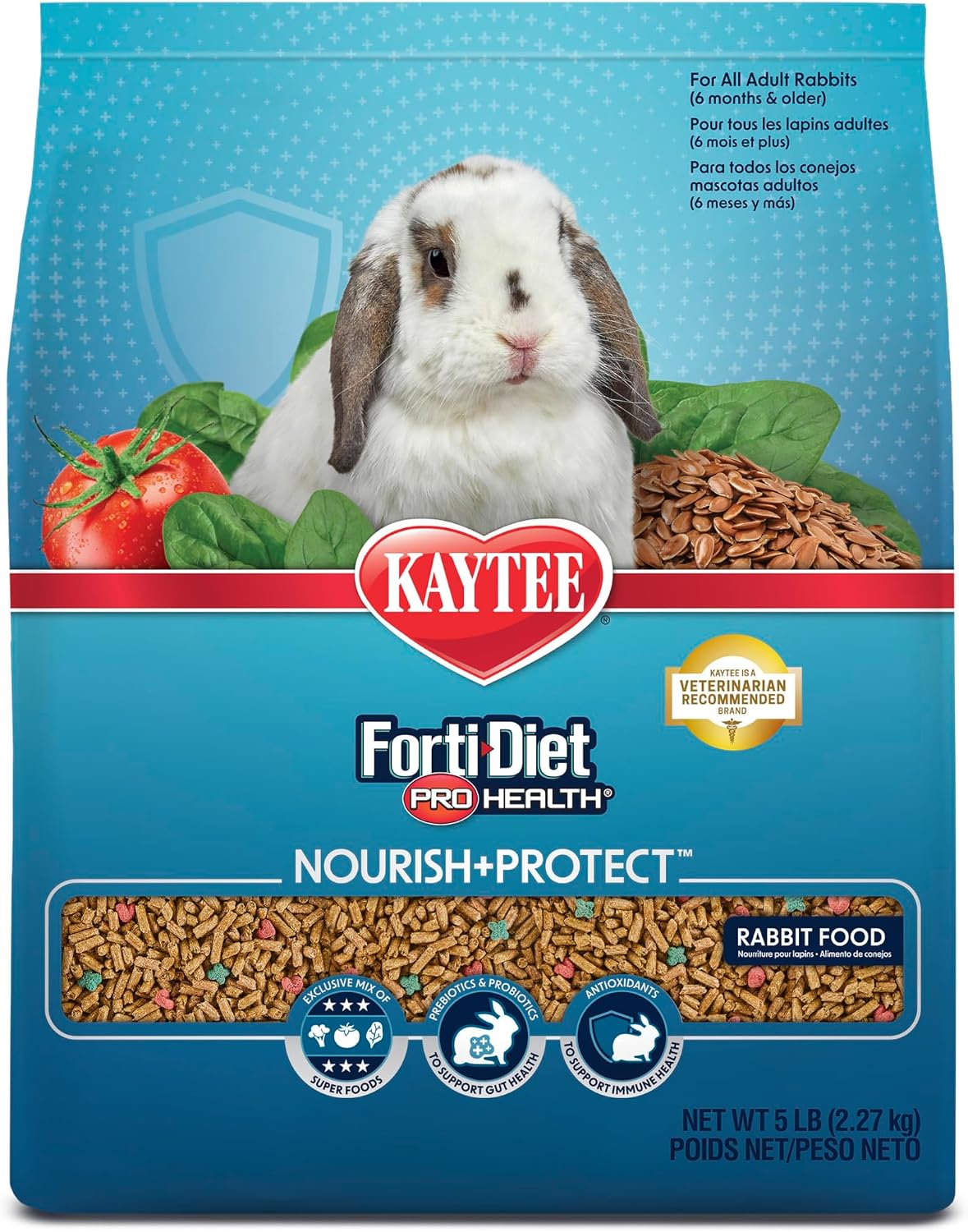 Kaytee Forti-Diet Pro Health Adult Rabbit Food front packaging view showcasing digestive and immune support nutrition.