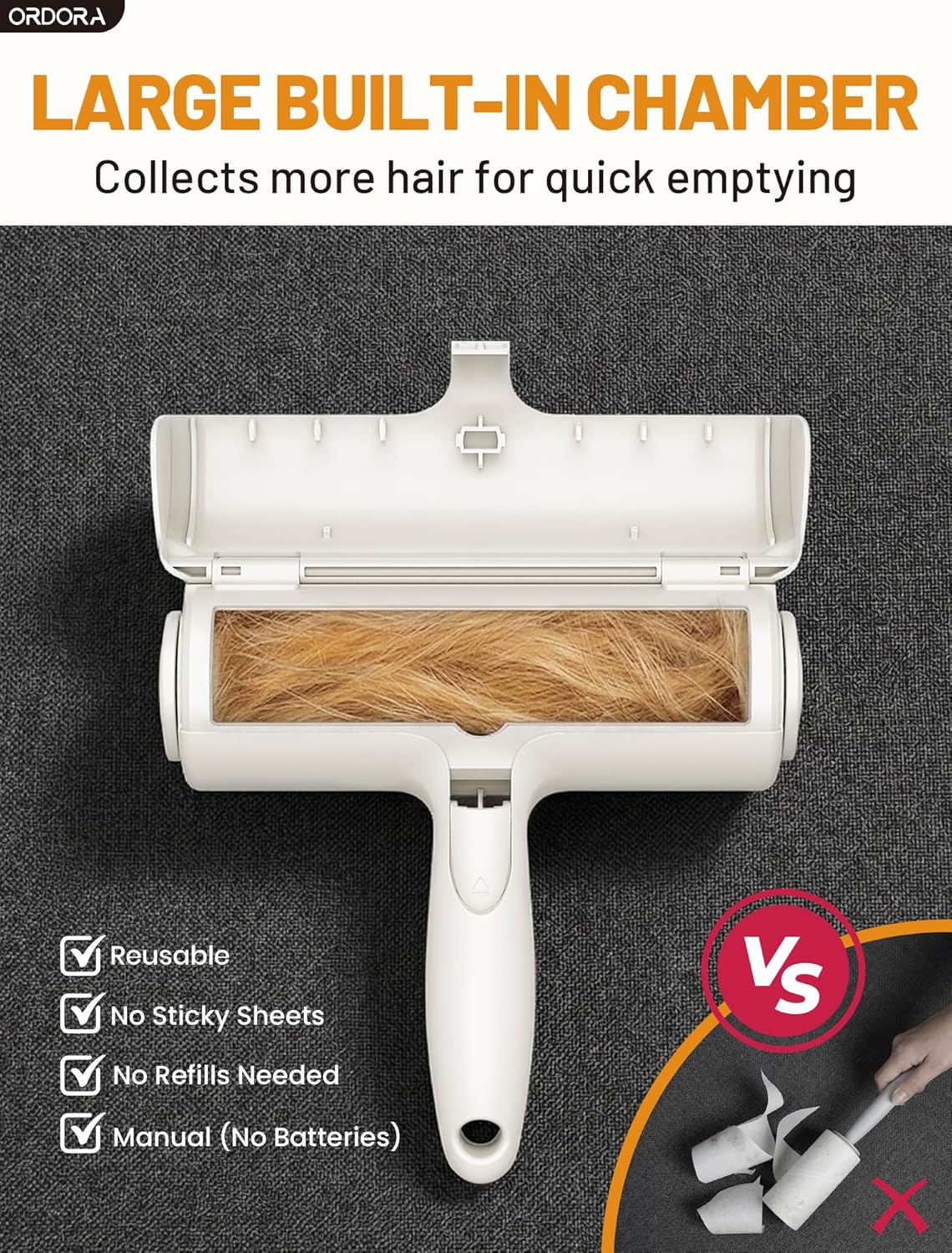 Pet hair removal tool cleaning a car seat interior