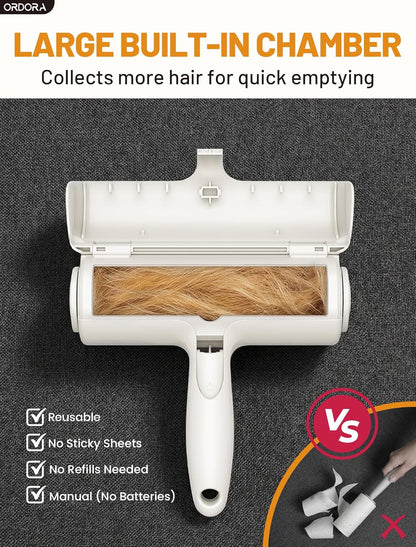 Pet hair removal tool cleaning a car seat interior