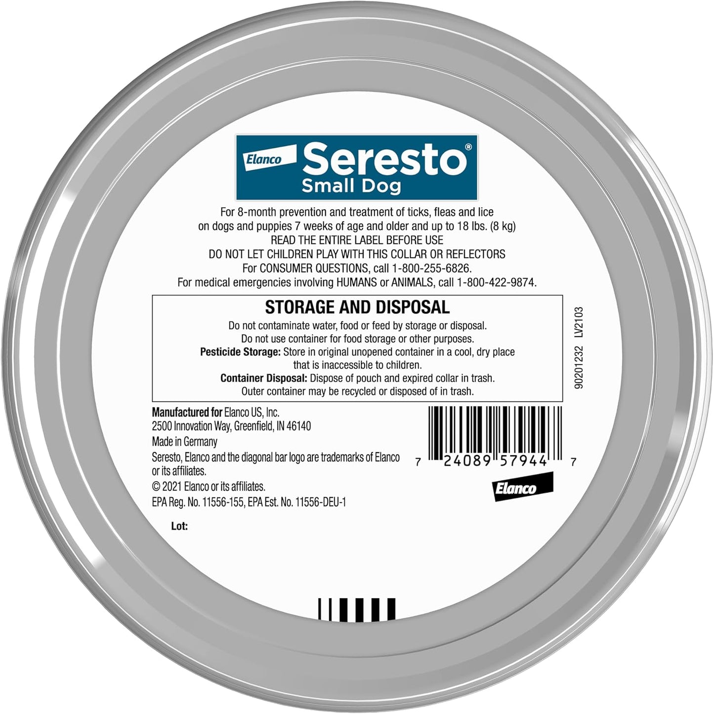 Seresto 8 month protection collar packaging for small pets