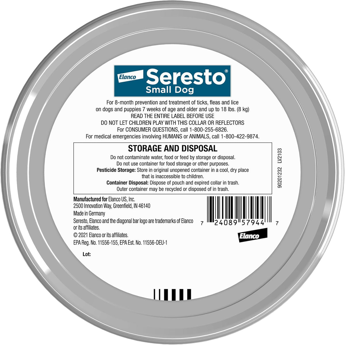Seresto 8 month protection collar packaging for small pets