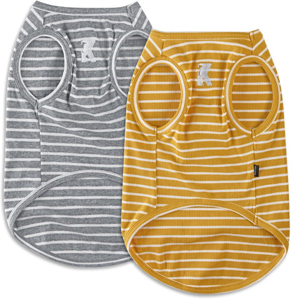 Koneseve Dog Shirt Vest Lightweight Stretchy Dog T-Shirts Soft Cool Shirts Sleeveless Stripe Vests Breathable Clothes for Puppy Kitty Cats Small Medium Large Dogs 2 Pack Pink + Green [ L/Large ] - Image 11
