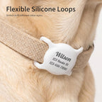 Premium imported pet collar tracker accessory layout featuring clean engraved lettering.