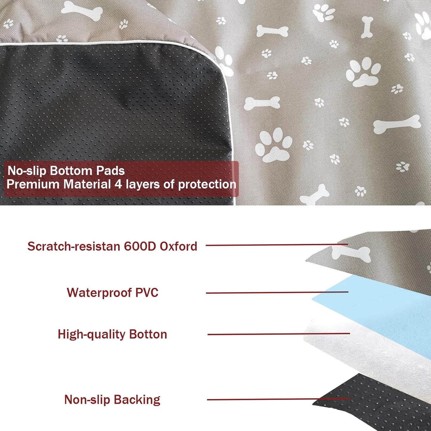 Laozz dog crate pad showing 4-layer waterproof material