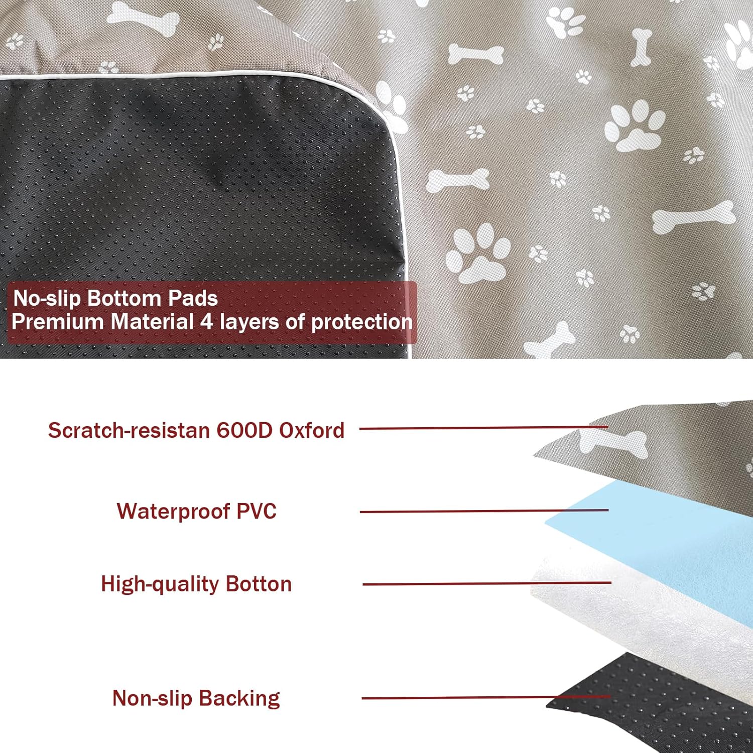 Laozz dog crate pad showing 4-layer waterproof material