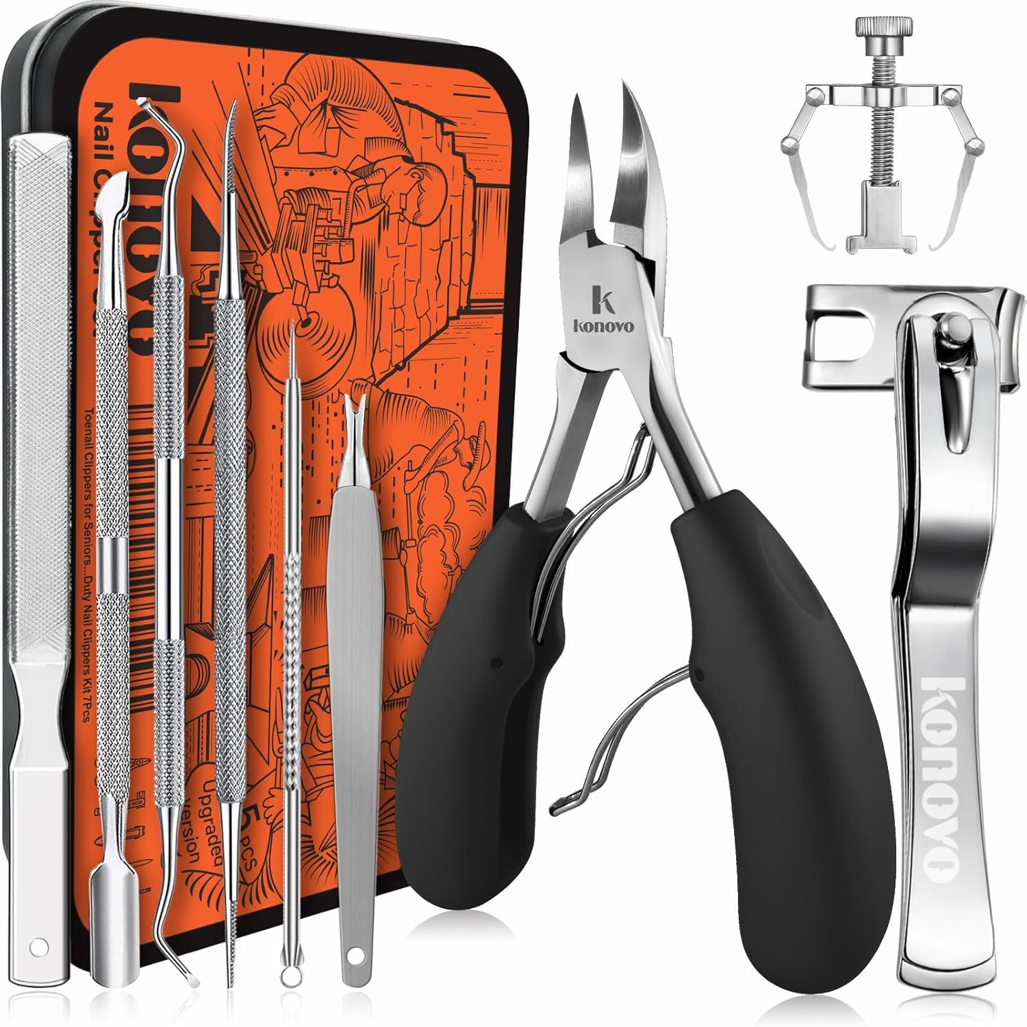 Konovo 9 Piece Ingrown Toenail Tool Kit in stainless steel case