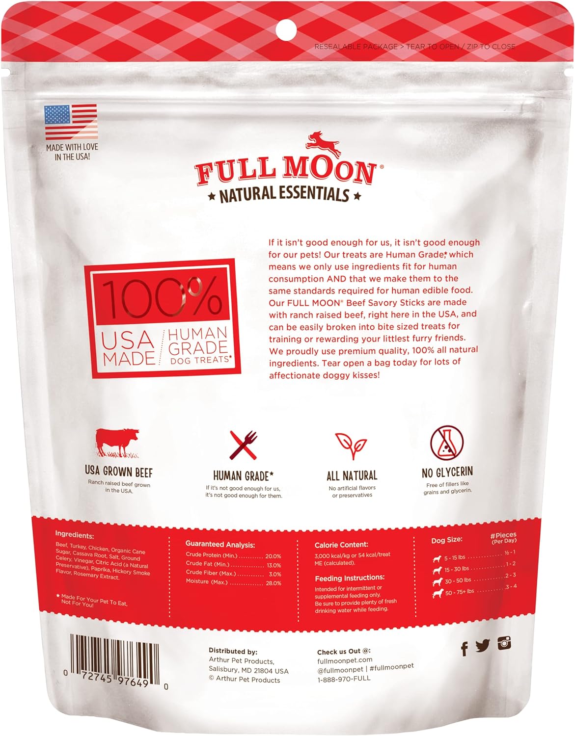 Human grade grain free beef sticks dog snacks close up
