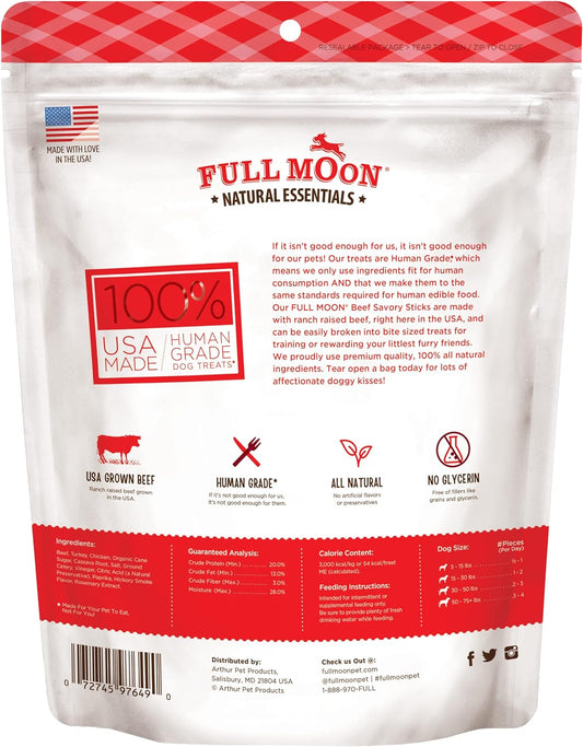 Human grade grain free beef sticks dog snacks close up