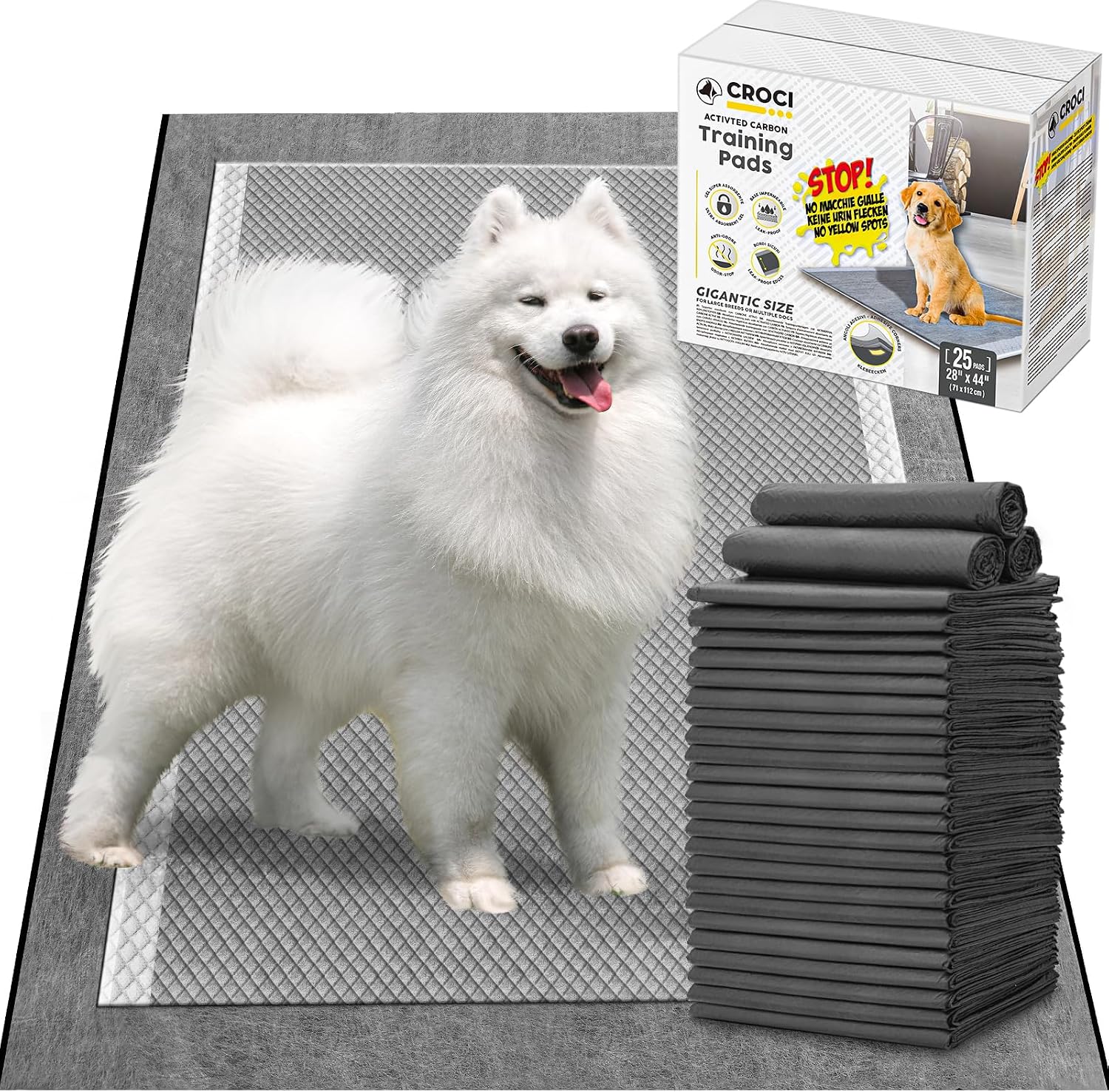 CROCI Charcoal Puppy Pads with Adhesive Tabs, 28x34in Extra Large Pee Pads for Dogs, Odor-Control Super Absorbent Quick-Dry Leak-Proof, Disposable (40 Counts) - Image 10