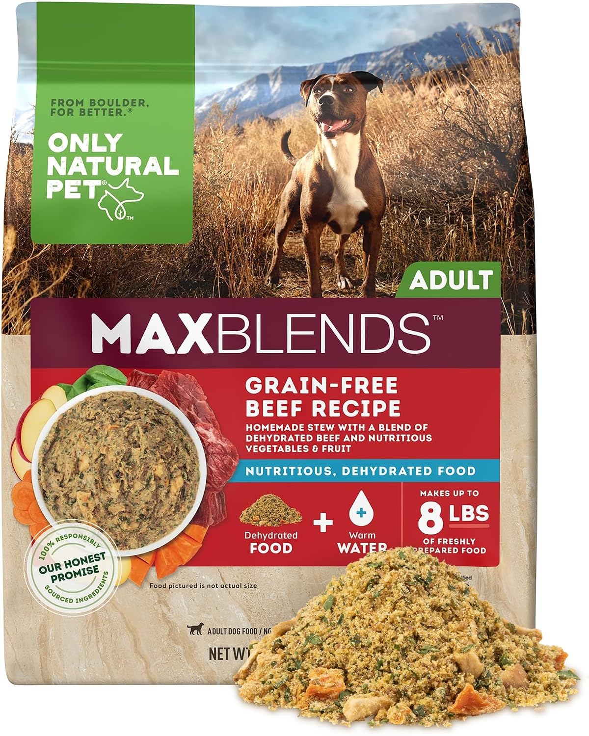 Healthy dog eating Only Natural Pet Maxblends meal