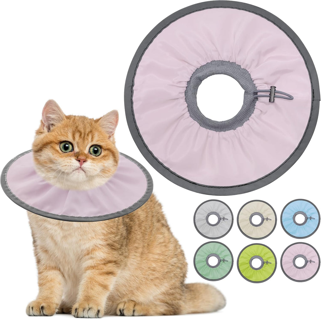 Seyezo lightweight cat cone collar pale pink small front view for surgery recovery