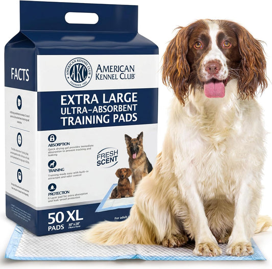 American Kennel Club Scented Puppy Training Pads front view pack of fifty extra large dog pee pads
