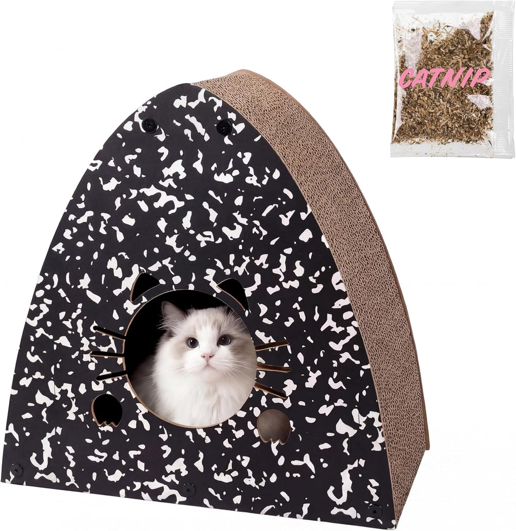 CSR1006A Koko 19" Modern Cardboard Triangle Cat Cave Scratcher with Catnip, Almond - Image 9