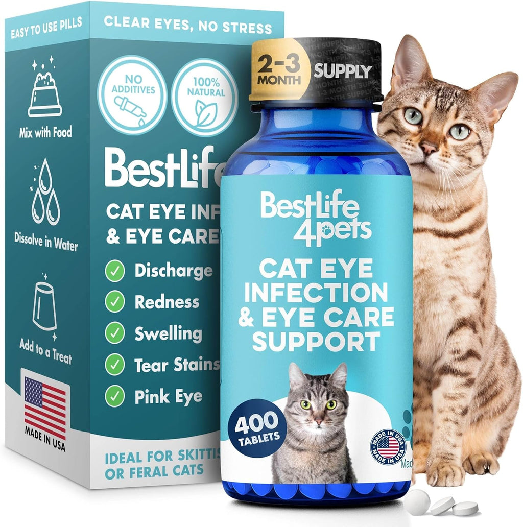BestLife4Pets Cat Eye Infection supplement bottle front view showcasing natural vision care support.