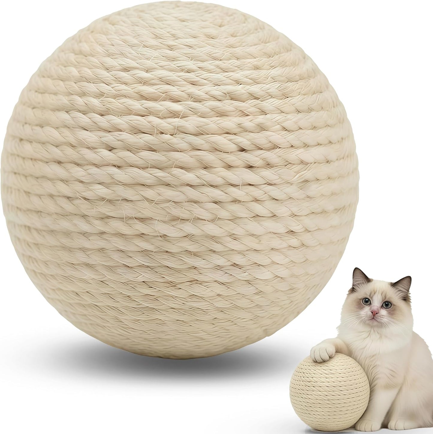 DMZBJ 4-Inch Sisal Cat Toy Ball front view white