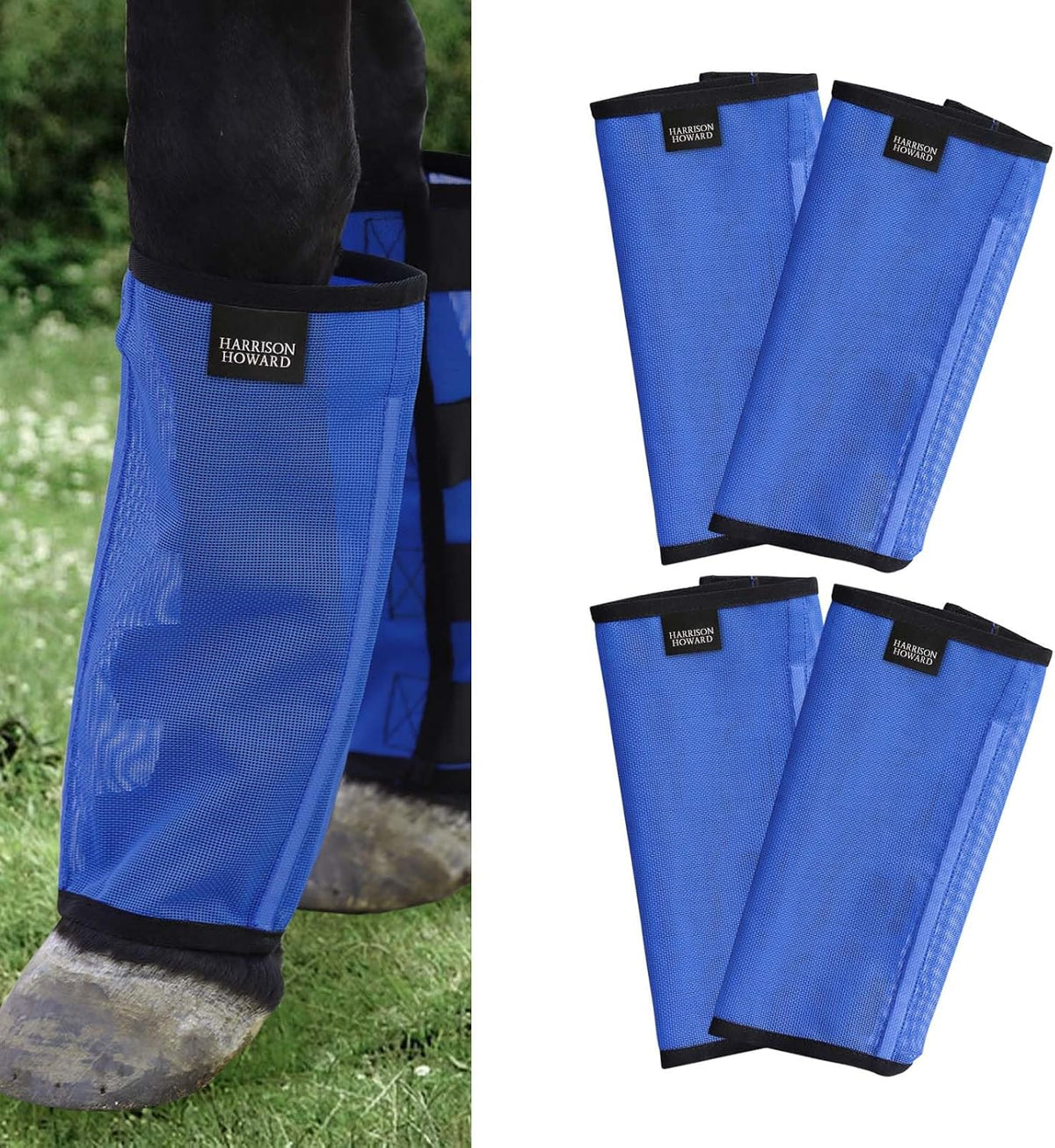 UV protective equine leg guards by Harrison Howard on pasture.