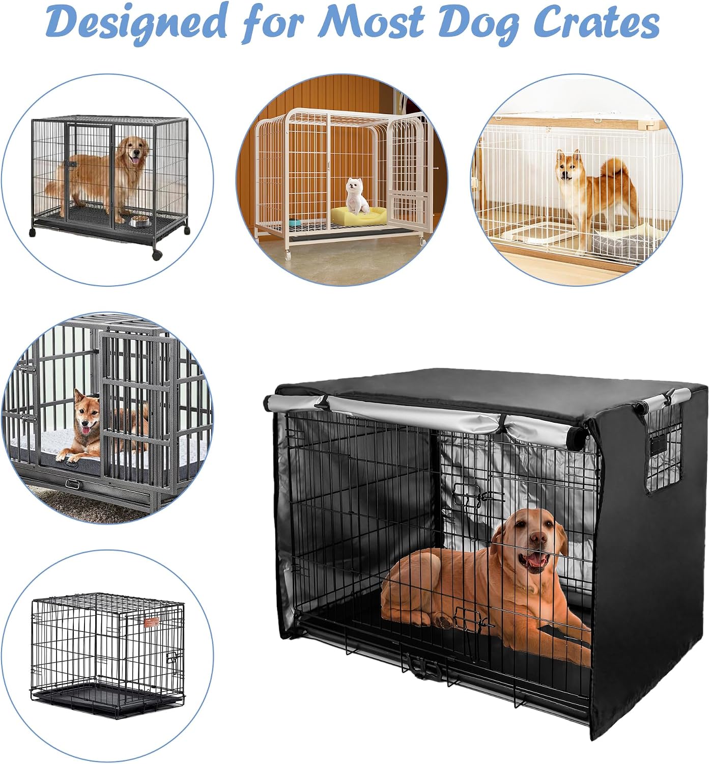 Heavy duty Oxford fabric dog cage shield in black color close up
