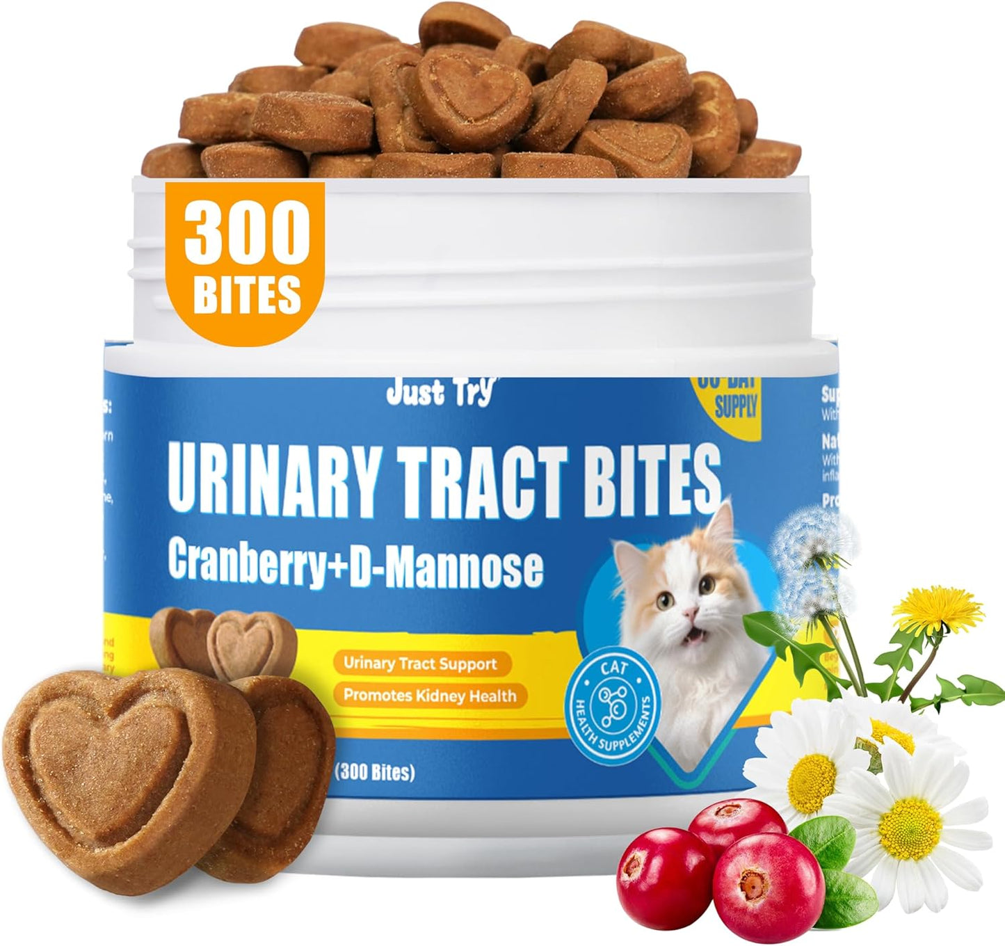 Just Try 300 Bites Hairball Control Cat Treats - Hairball Treatment & Relief for Cats - with Cat Grass, Pumpkin, & Omega-3 Fish Oil, Crunchy Chicken Flavor Crunchy Bites - Image 10
