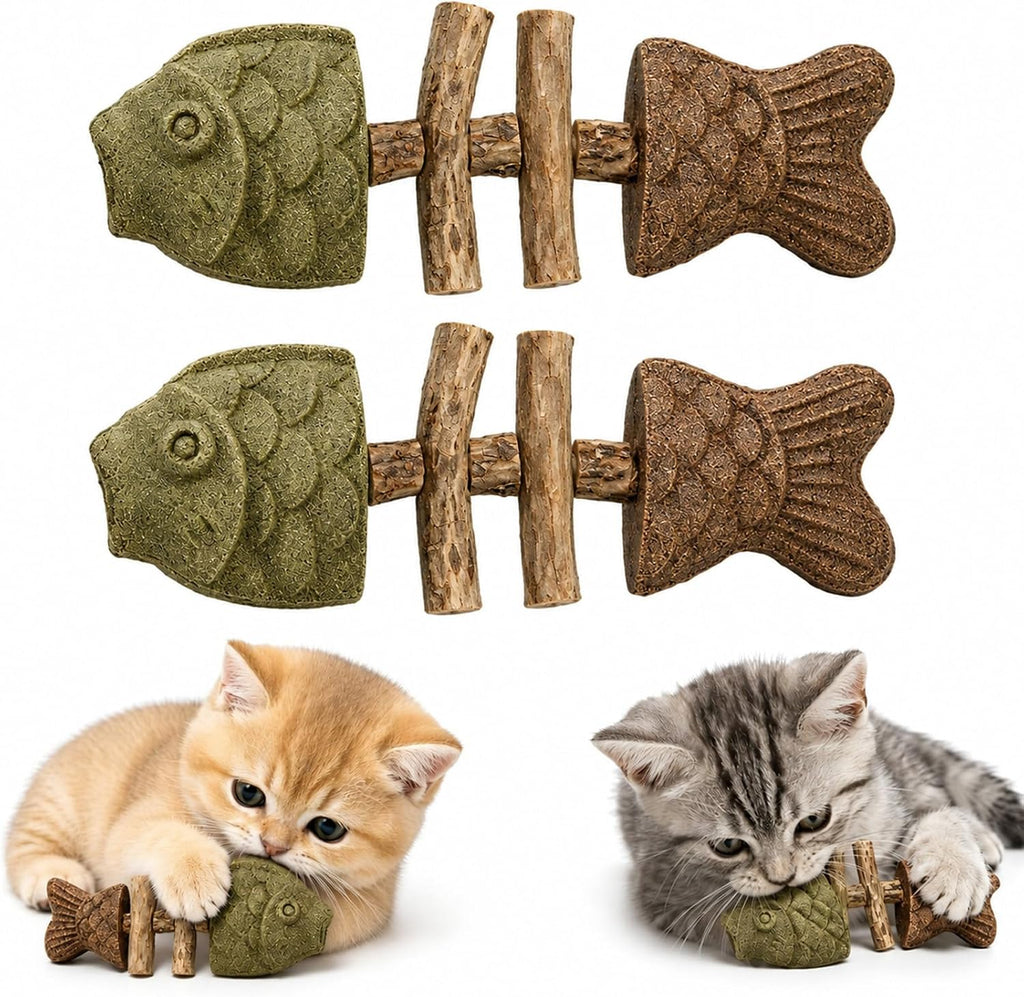 Generic natural catnip and silvervine fishbone chew toy front view