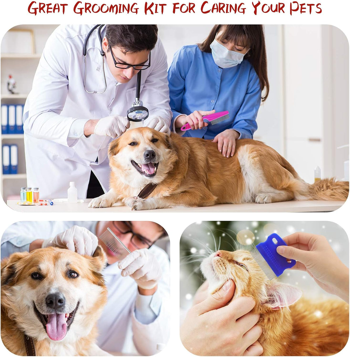 The pink ergonomic handles of the GUBCUB small dog face grooming kit elements.