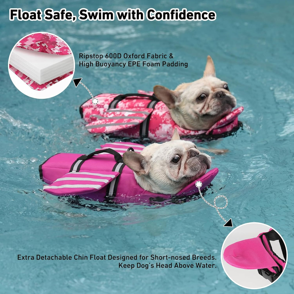 Petglad wings dog life vest side profile highlighting the adjustable straps.