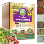 Duspro Premium Six In One Terrarium Soil Mix front view of the packaging box highlighting the premium substrate ingredients