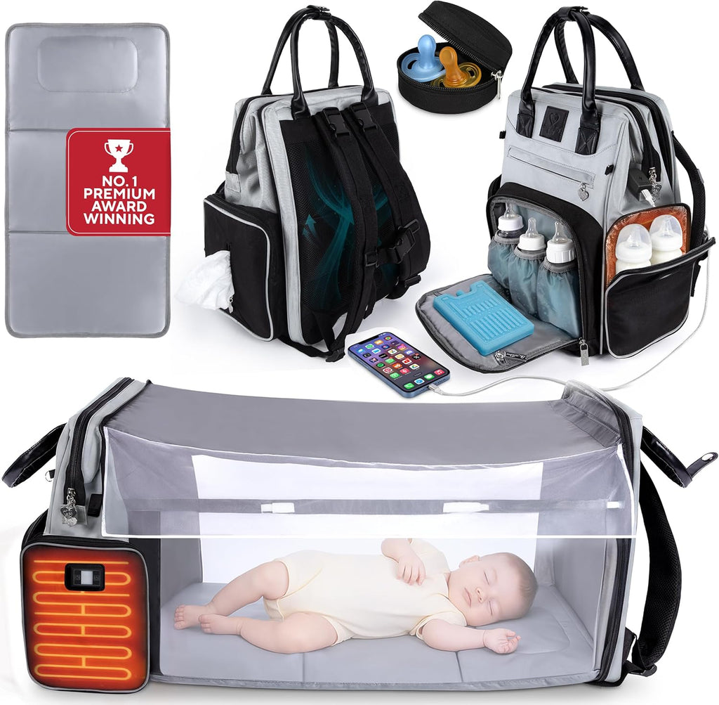 JustBaby Luv smart diaper bag backpack front view with black finish