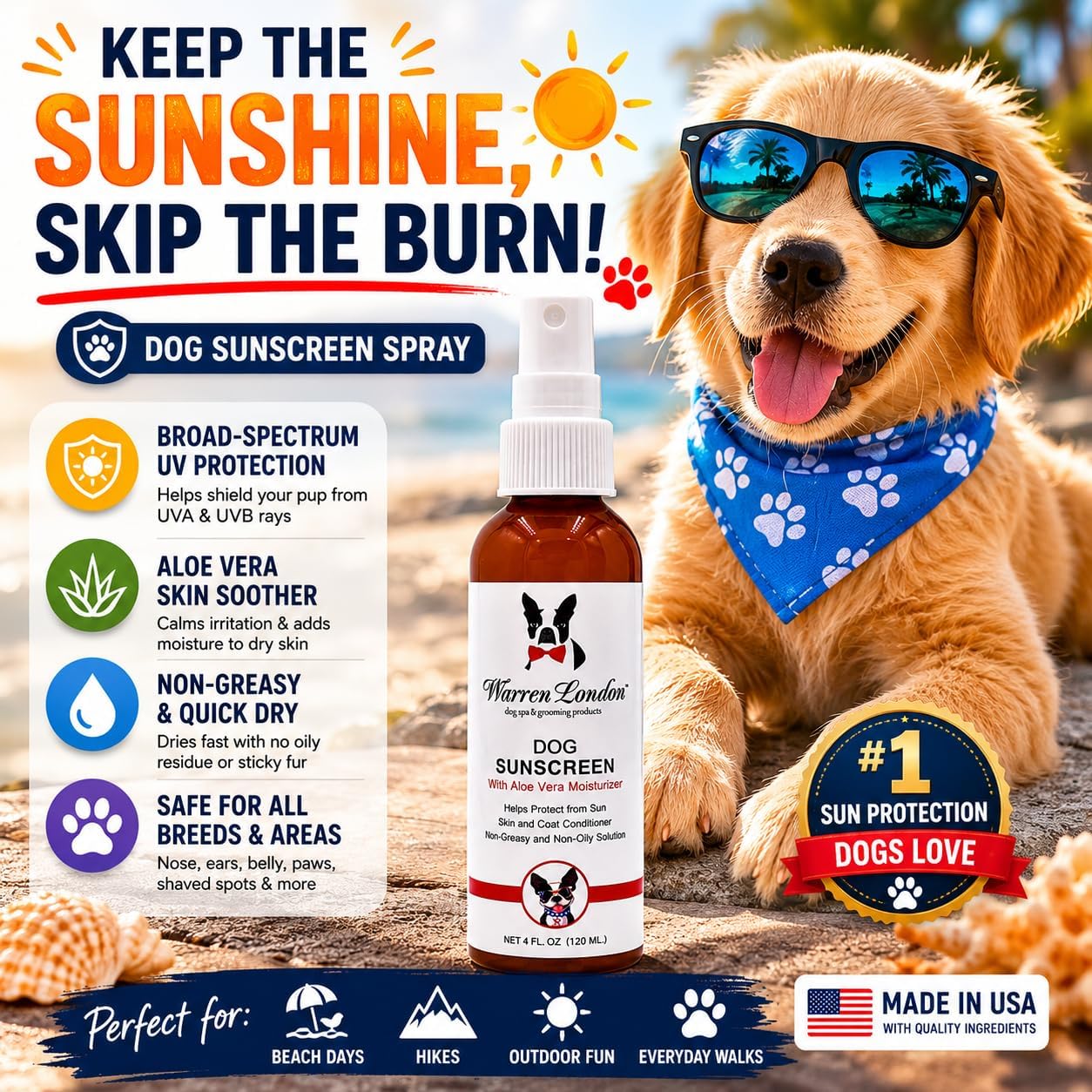 Warren London imported puppy sunblock spray bottle top angle